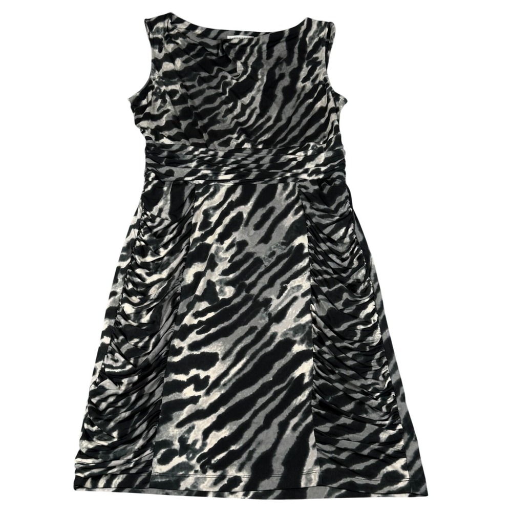 Sleeveless Zebra Print Dress Size 14 Ruched Waist Sheath Feminine Party Office